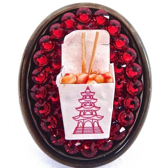 SWEET N SOUR SHRIMP TAKEOUT RHINESTONE RING
